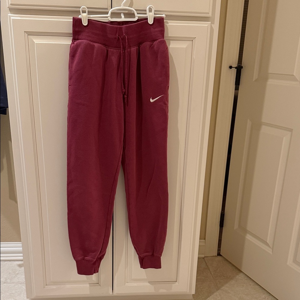 Women’s Size Small Nike Wine Red Track Joggers with White Swoosh